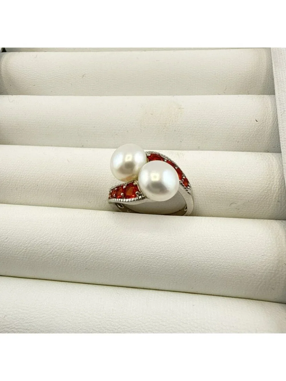 Honora Pearl Ring Sterling Silver 925 White Button Orange Gemstone size 6